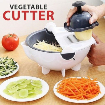 Wet Basket Vegetable Cutter: 9-in-1 Slicer & Drainer Basket